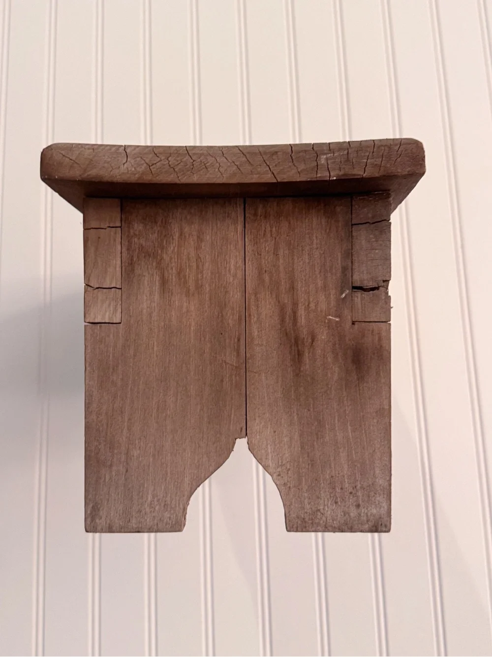 Vintage Weathered Wood Riser with Scalloped Apron | Rustic Display Stand